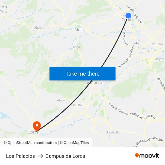 Los Palacios to Campus de Lorca map