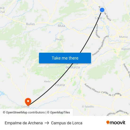 Empalme de Archena to Campus de Lorca map