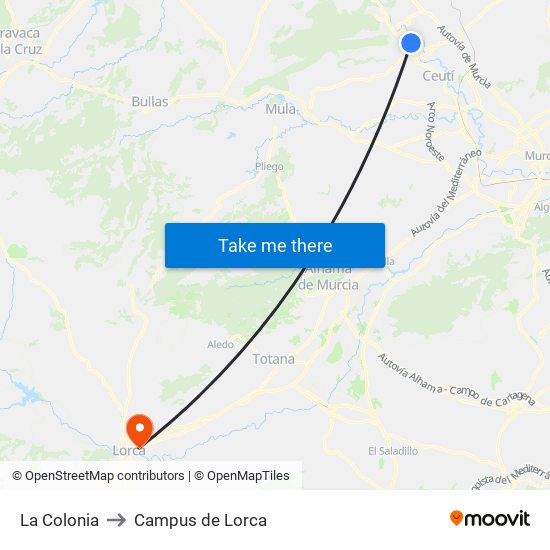 La Colonia to Campus de Lorca map