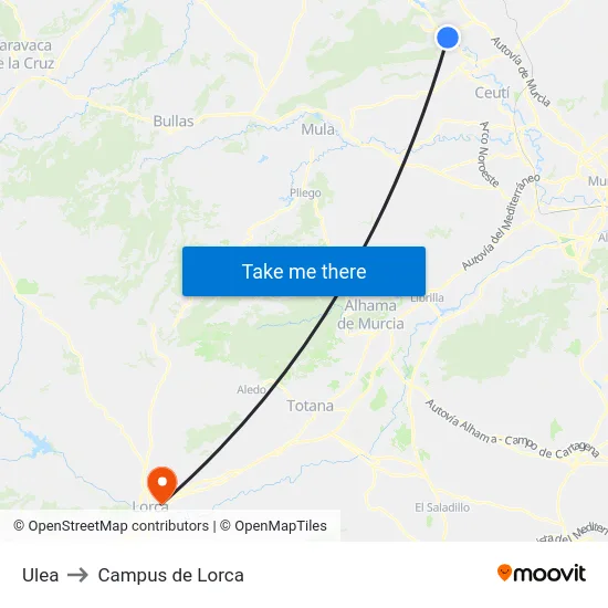 Ulea to Campus de Lorca map