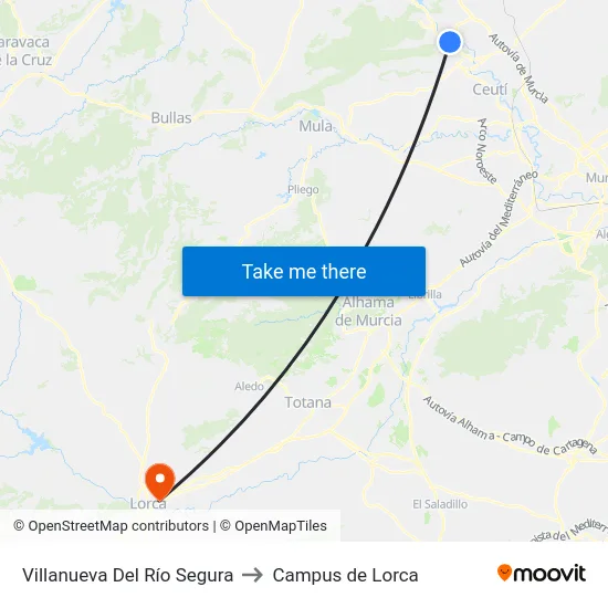 Villanueva Del Río Segura to Campus de Lorca map