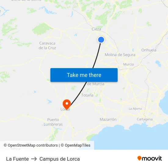 La Fuente to Campus de Lorca map