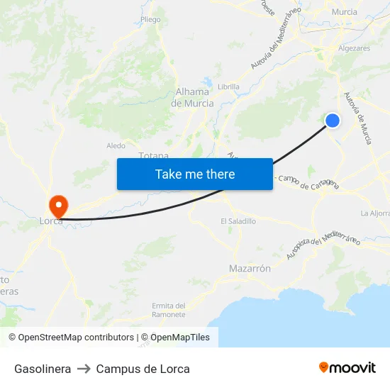 Gasolinera to Campus de Lorca map