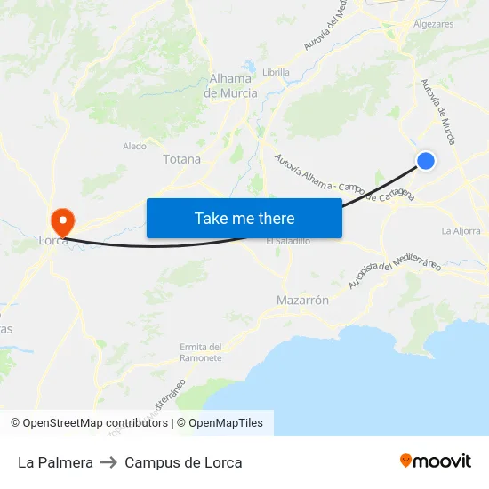 La Palmera to Campus de Lorca map