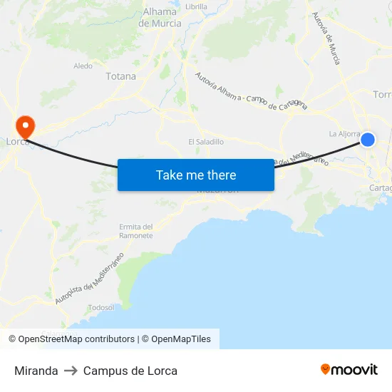 Miranda to Campus de Lorca map