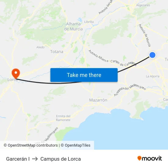 Garcerán I to Campus de Lorca map