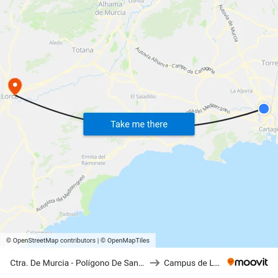 Ctra. De Murcia - Polígono De Santa Ana to Campus de Lorca map