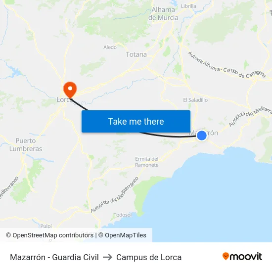 Mazarrón - Guardia Civil to Campus de Lorca map