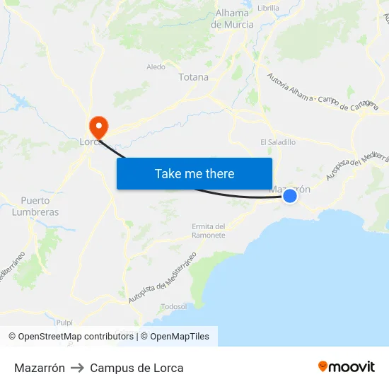Mazarrón to Campus de Lorca map