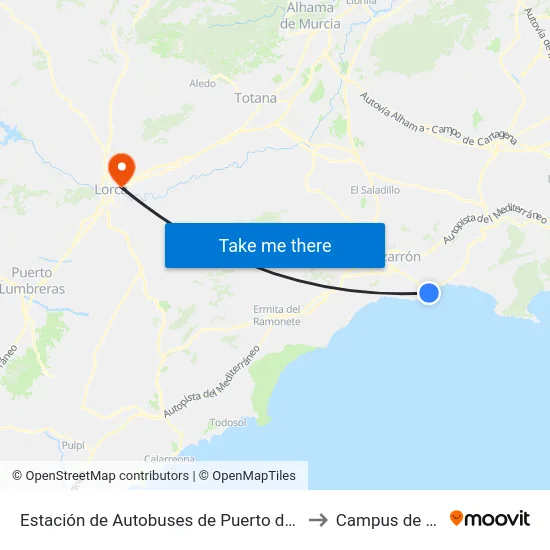 Estación de Autobuses de Puerto de Mazarrón to Campus de Lorca map