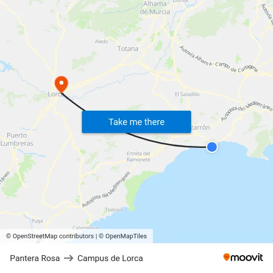 Pantera Rosa to Campus de Lorca map