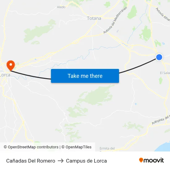 Cañadas Del Romero to Campus de Lorca map