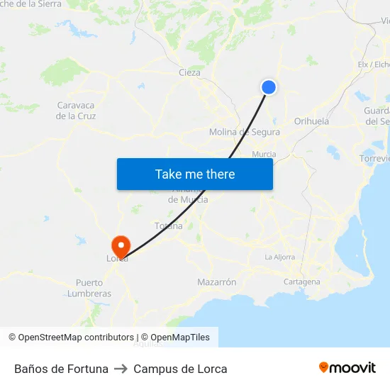 Baños de Fortuna to Campus de Lorca map