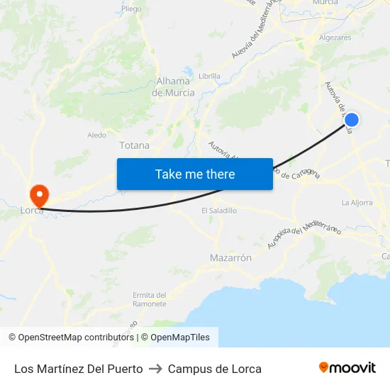 Los Martínez Del Puerto to Campus de Lorca map