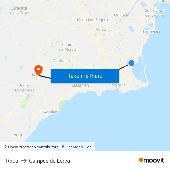 Roda to Campus de Lorca map