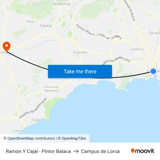 Ramón Y Cajal - Pintor Balaca to Campus de Lorca map
