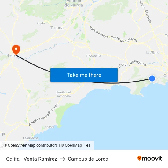 Galifa - Venta Ramírez to Campus de Lorca map