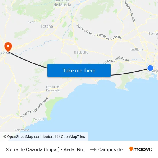 Sierra de Cazorla (Impar) - Avda. Nueva Cartagena to Campus de Lorca map