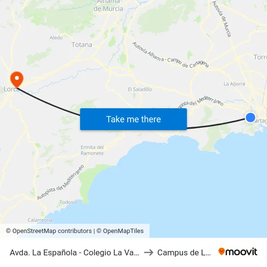 Avda. La Española - Colegio La Vaguada to Campus de Lorca map