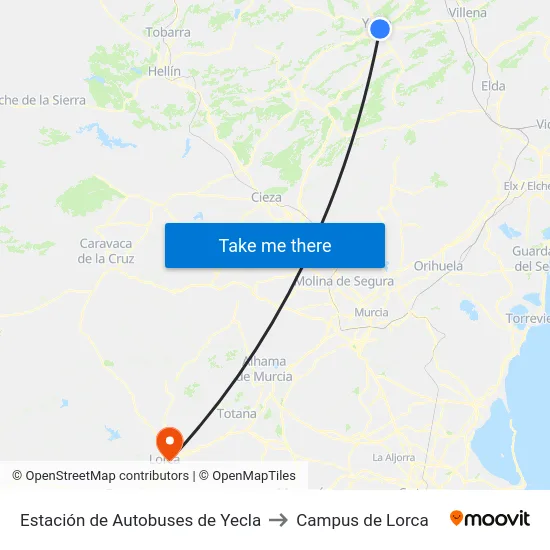 Estación de Autobuses de Yecla to Campus de Lorca map