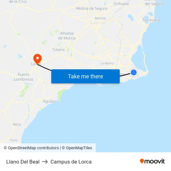 Llano Del Beal to Campus de Lorca map