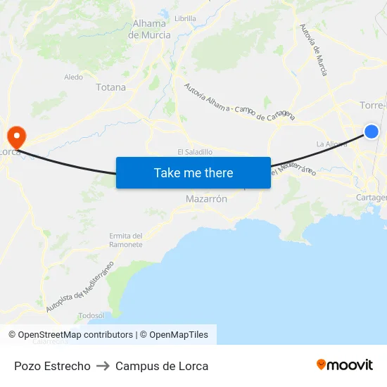 Pozo Estrecho to Campus de Lorca map