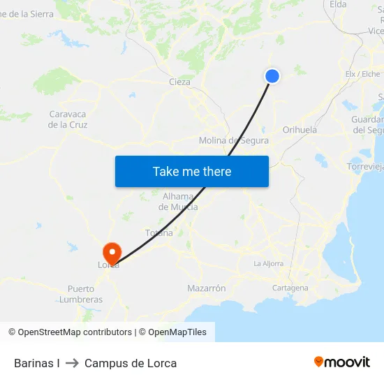 Barinas I to Campus de Lorca map
