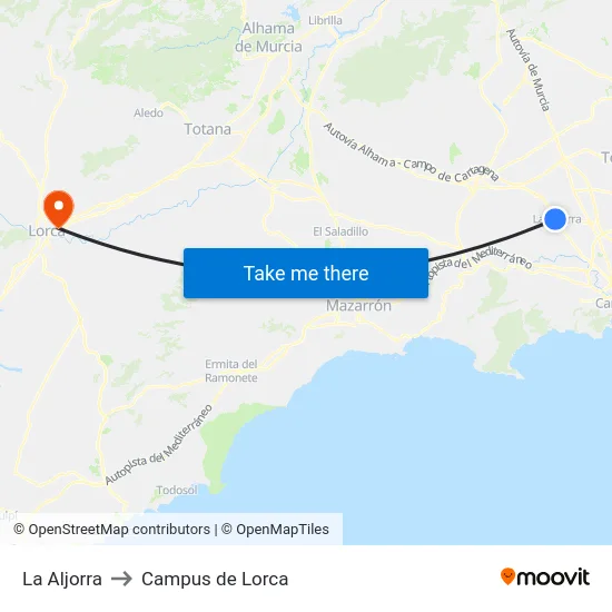 La Aljorra to Campus de Lorca map