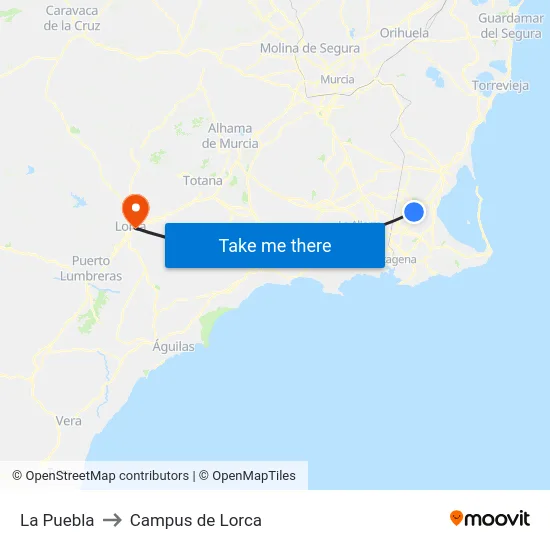 La Puebla to Campus de Lorca map
