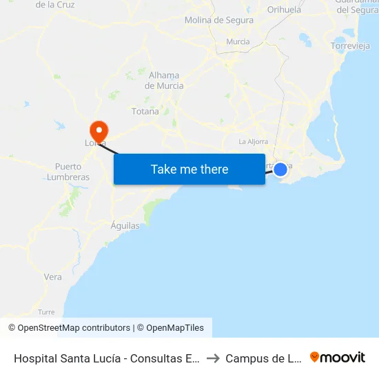 Hospital Santa Lucía - Consultas Externas to Campus de Lorca map