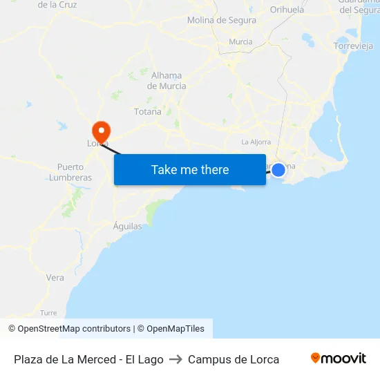 Plaza de La Merced - El Lago to Campus de Lorca map