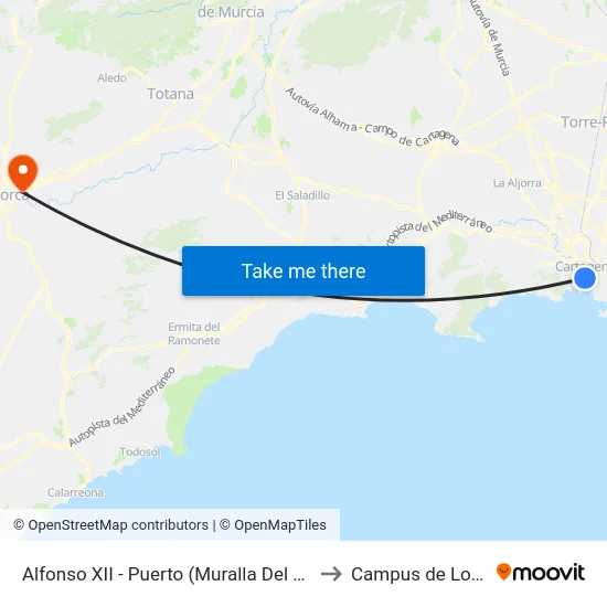 Alfonso XII - Puerto (Muralla Del Mar) to Campus de Lorca map