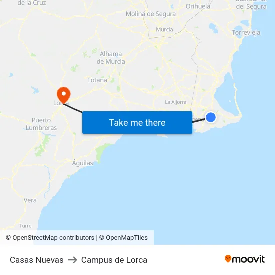 Casas Nuevas to Campus de Lorca map