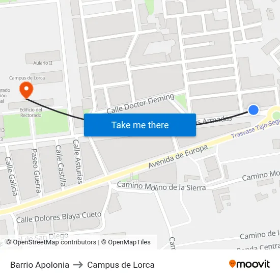 Barrio Apolonia to Campus de Lorca map