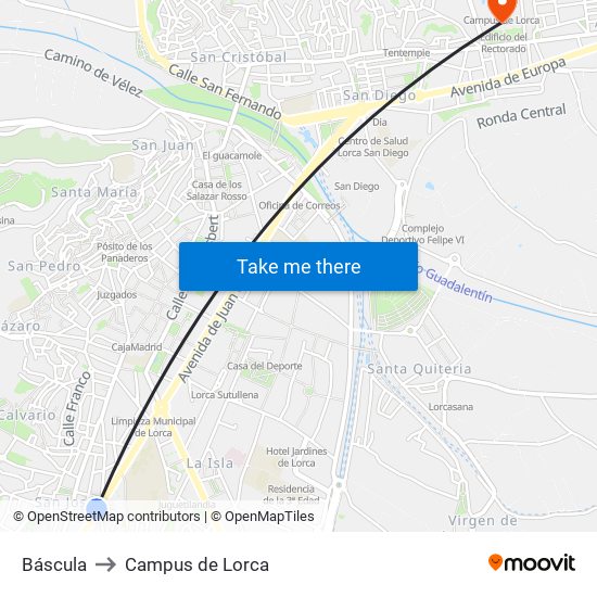 Báscula to Campus de Lorca map