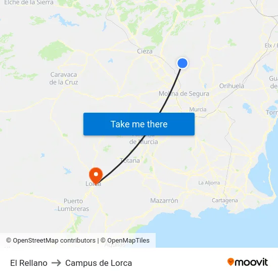 El Rellano to Campus de Lorca map