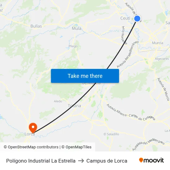 Polígono Industrial La Estrella to Campus de Lorca map
