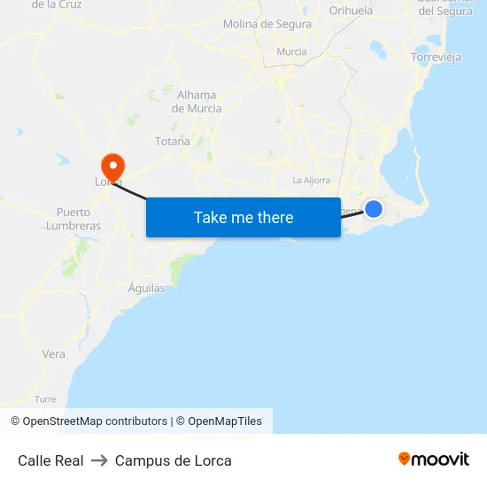 Calle Real to Campus de Lorca map