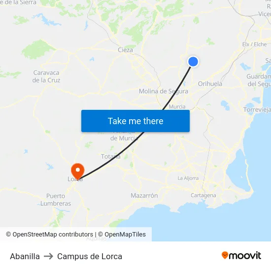 Abanilla to Campus de Lorca map