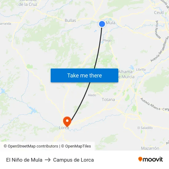 El Niño de Mula to Campus de Lorca map