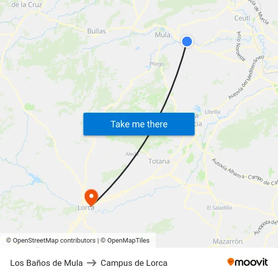 Los Baños de Mula to Campus de Lorca map