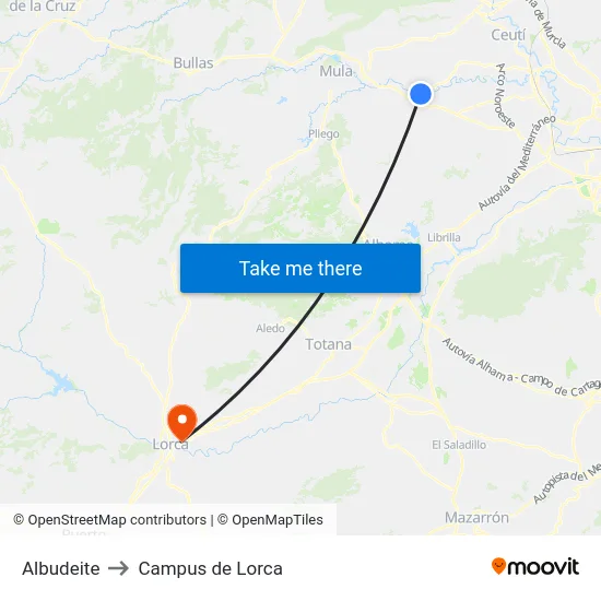 Albudeite to Campus de Lorca map
