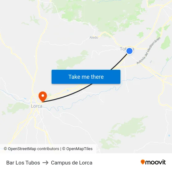 Bar Los Tubos to Campus de Lorca map