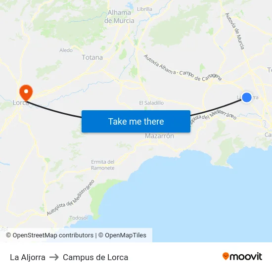 La Aljorra to Campus de Lorca map