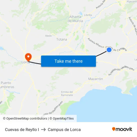 Cuevas de Reyllo I to Campus de Lorca map