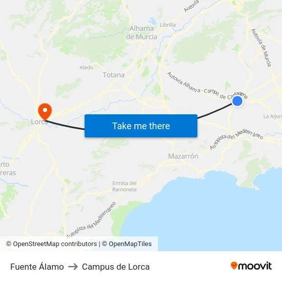 Fuente Álamo to Campus de Lorca map