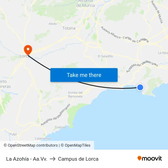 La Azohía - Aa.Vv. to Campus de Lorca map