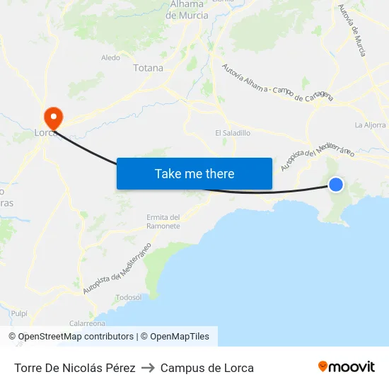 Torre De Nicolás Pérez to Campus de Lorca map