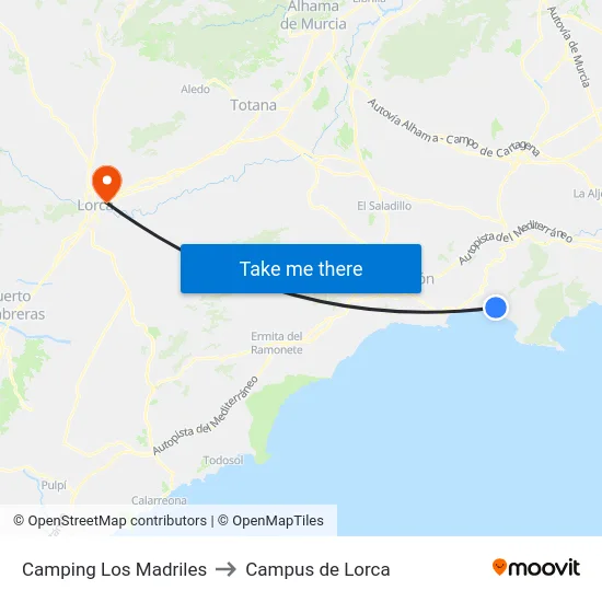 Camping Los Madriles to Campus de Lorca map
