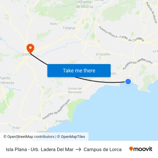 Isla Plana - Urb. Ladera Del Mar to Campus de Lorca map